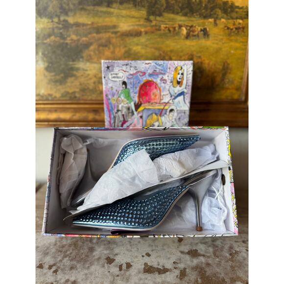 Jeffrey Campbell Romantique Blue Clear Rhinestones Pointed Toe Pump 8.5 w box - Picture 3 of 14